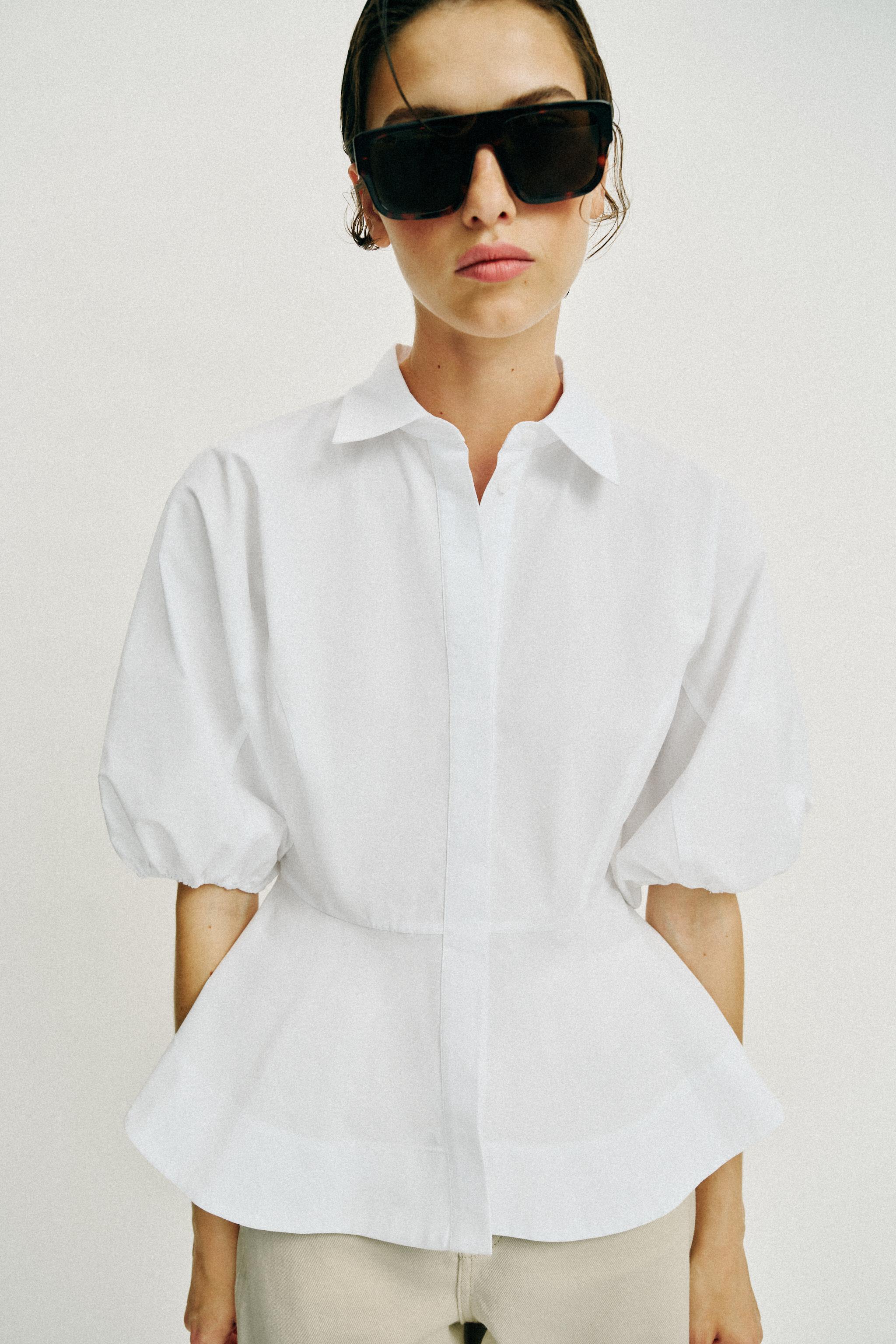 PEPLUM SHIRT WITH PUFF SLEEVES